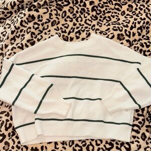 Hollister White Sweater with Green Stripes